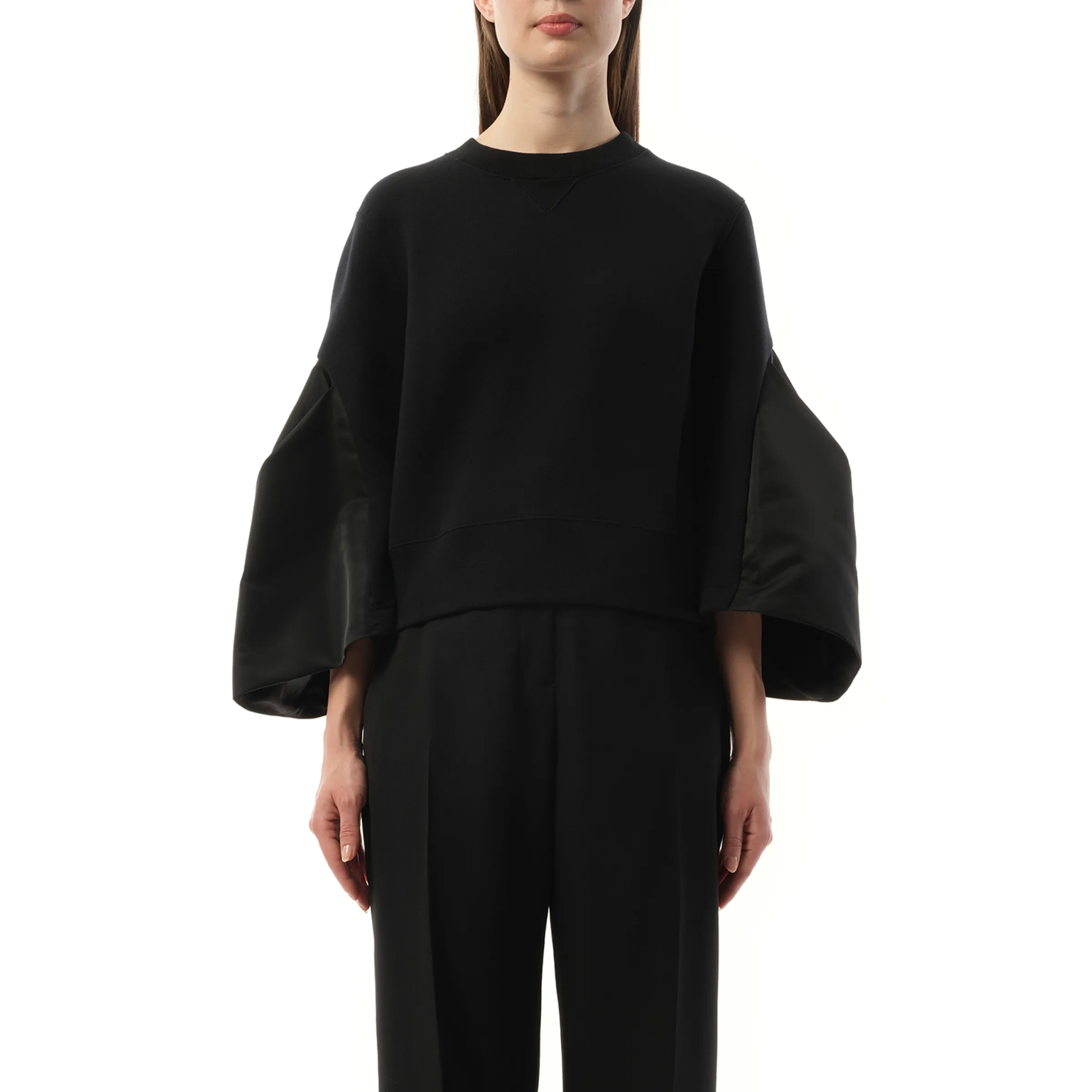 Big Sleeve Nylon Twill x Sponge Sweat Pullover in Black sold by MARAIS