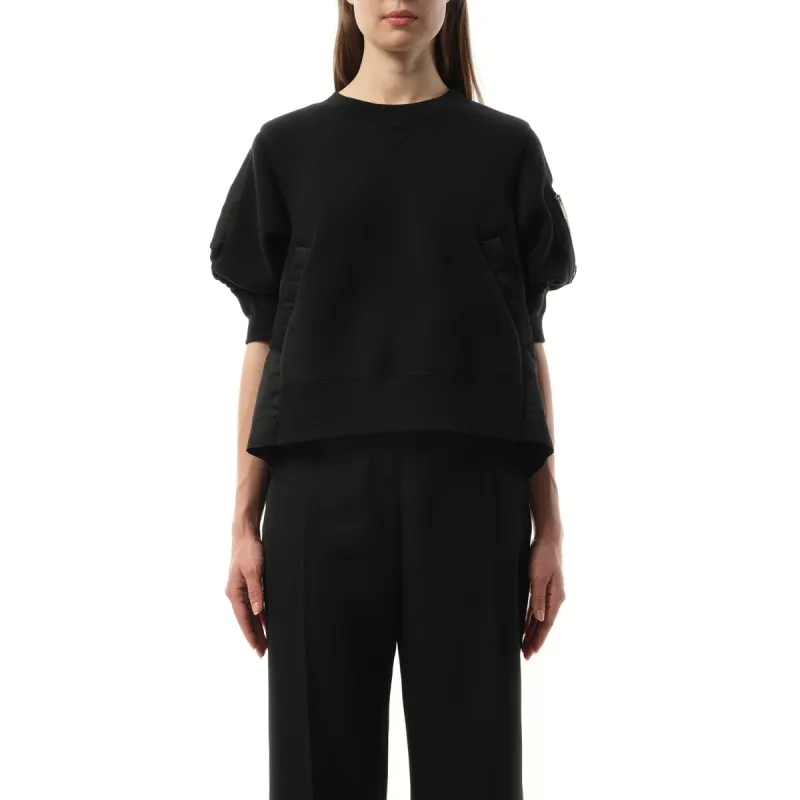 Short Sleeve Nylon Twill x Sponge Sweat Pullover in Black sold by MARAIS