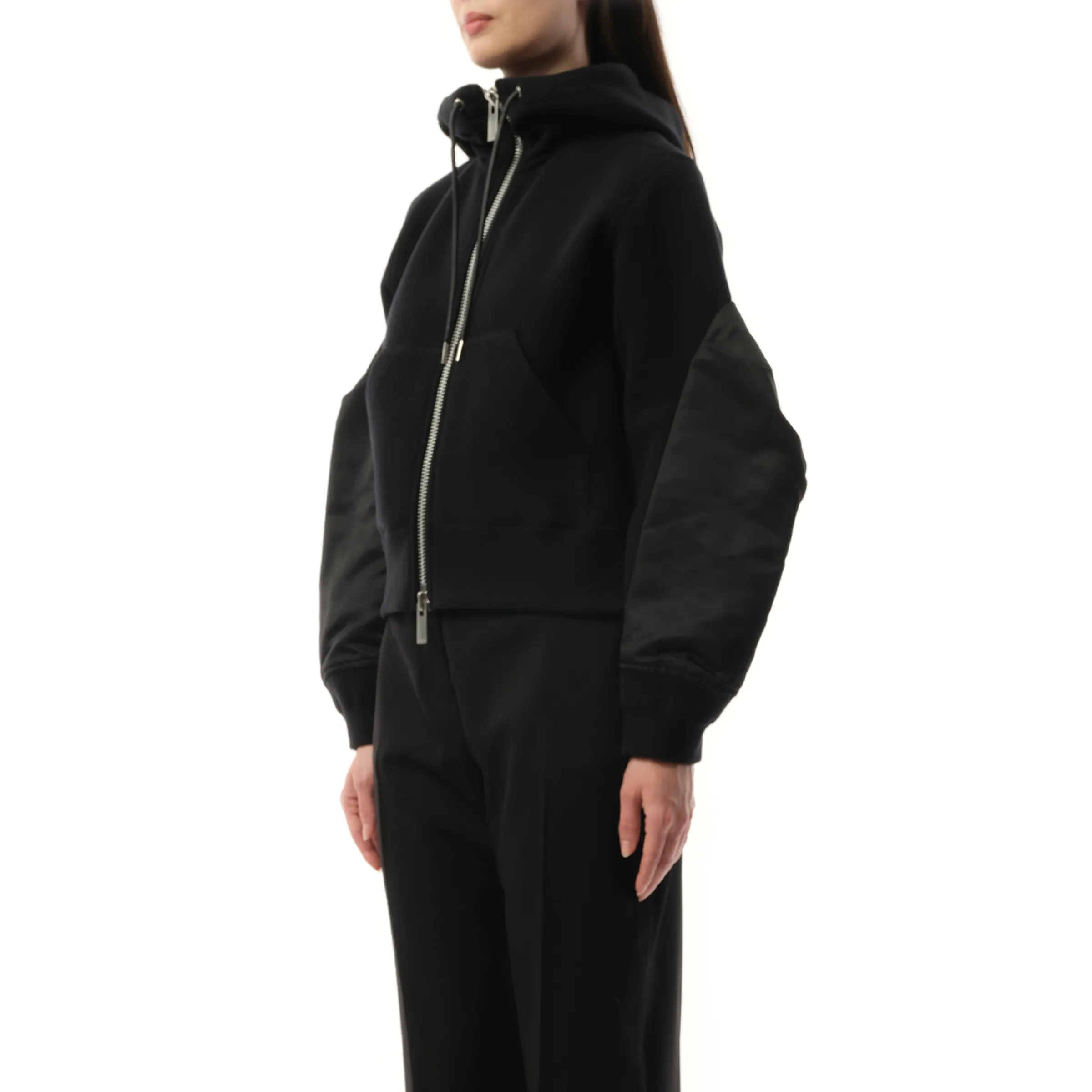 Big Sleeve Nylon Twill x Sponge Sweat Hoodie in Black sold by MARAIS product image thumbnail 5