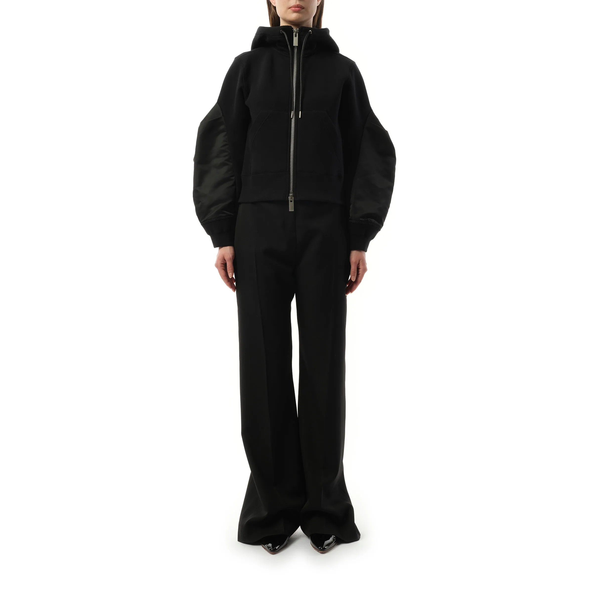 Big Sleeve Nylon Twill x Sponge Sweat Hoodie in Black sold by MARAIS product image thumbnail 4