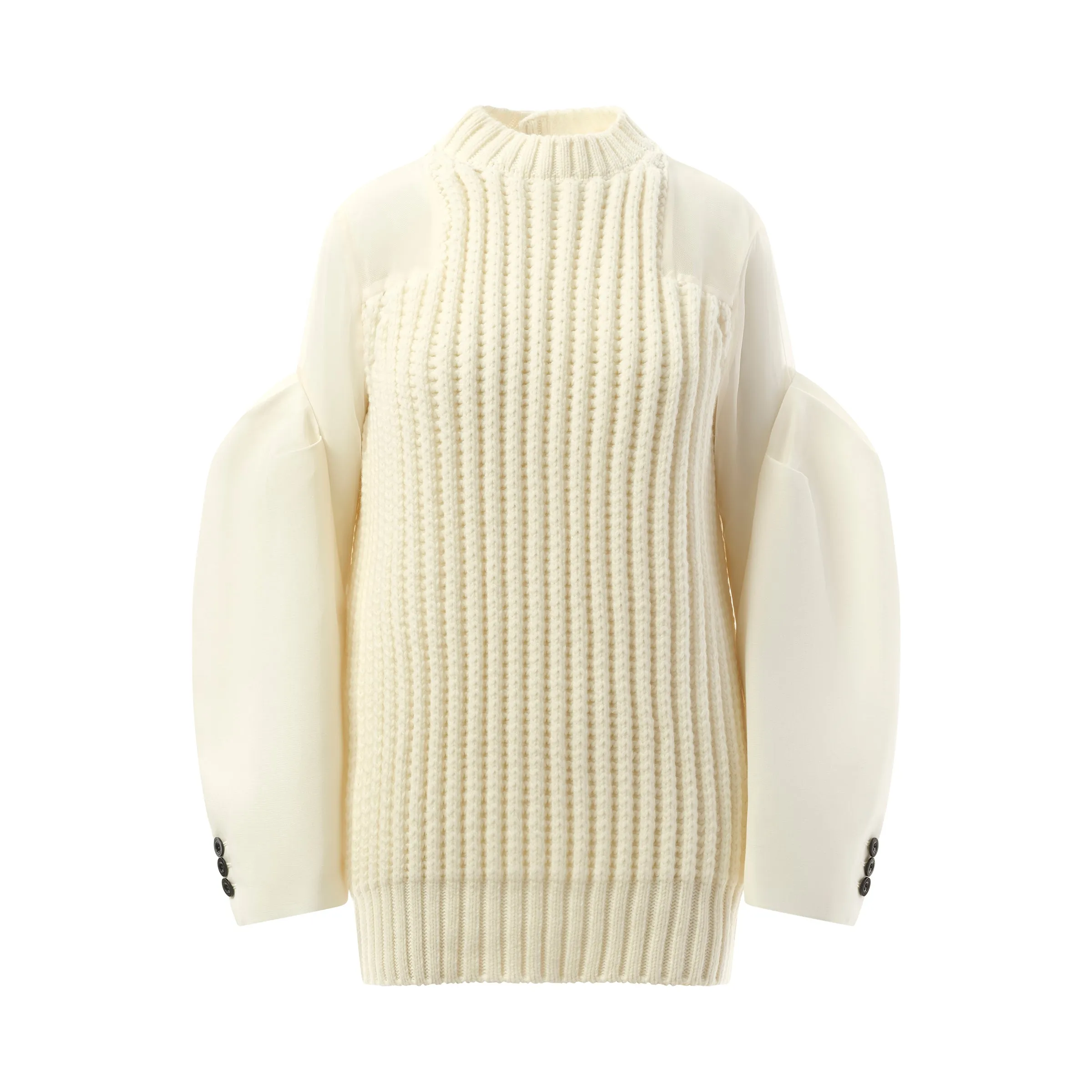 Silk Chiffon Mix Knit Dress in Off White sold by MARAIS product image thumbnail 2