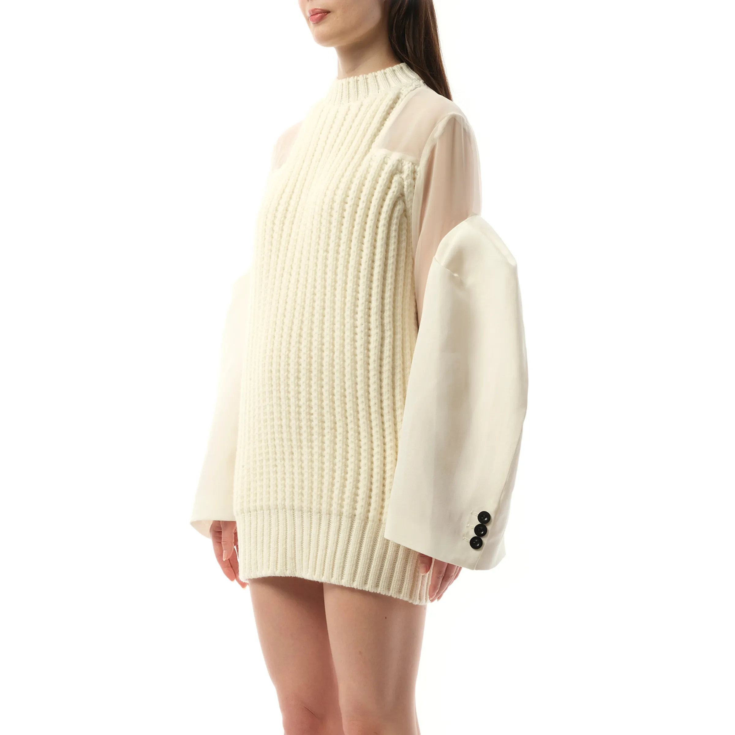 Silk Chiffon Mix Knit Dress in Off White sold by MARAIS product image thumbnail 5
