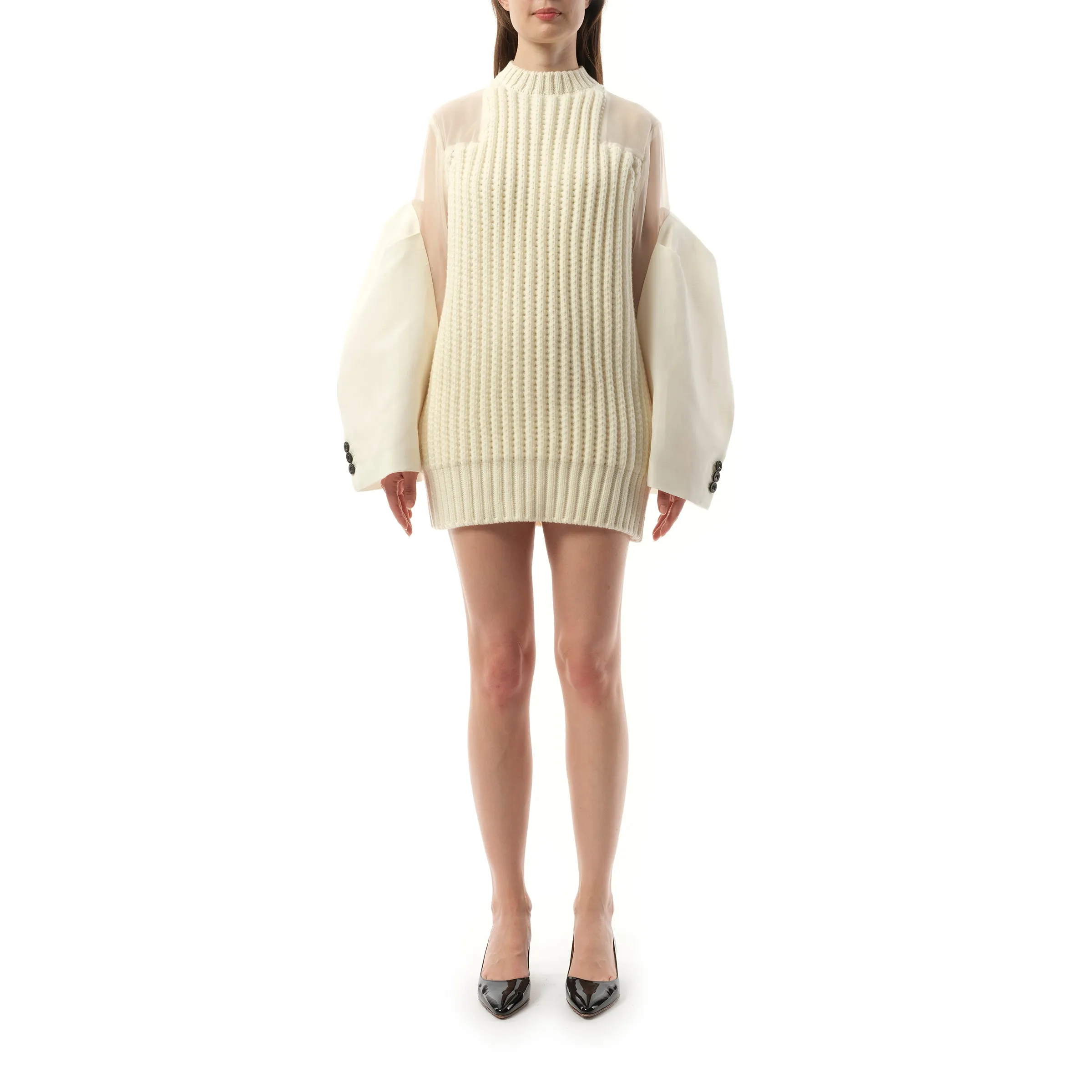 Silk Chiffon Mix Knit Dress in Off White sold by MARAIS product image thumbnail 4