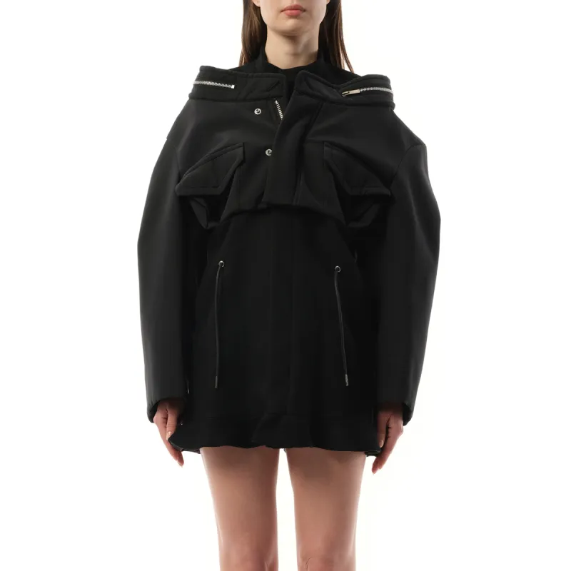 Grosgrain Bonding x Wool Melton Dress in Black sold by MARAIS