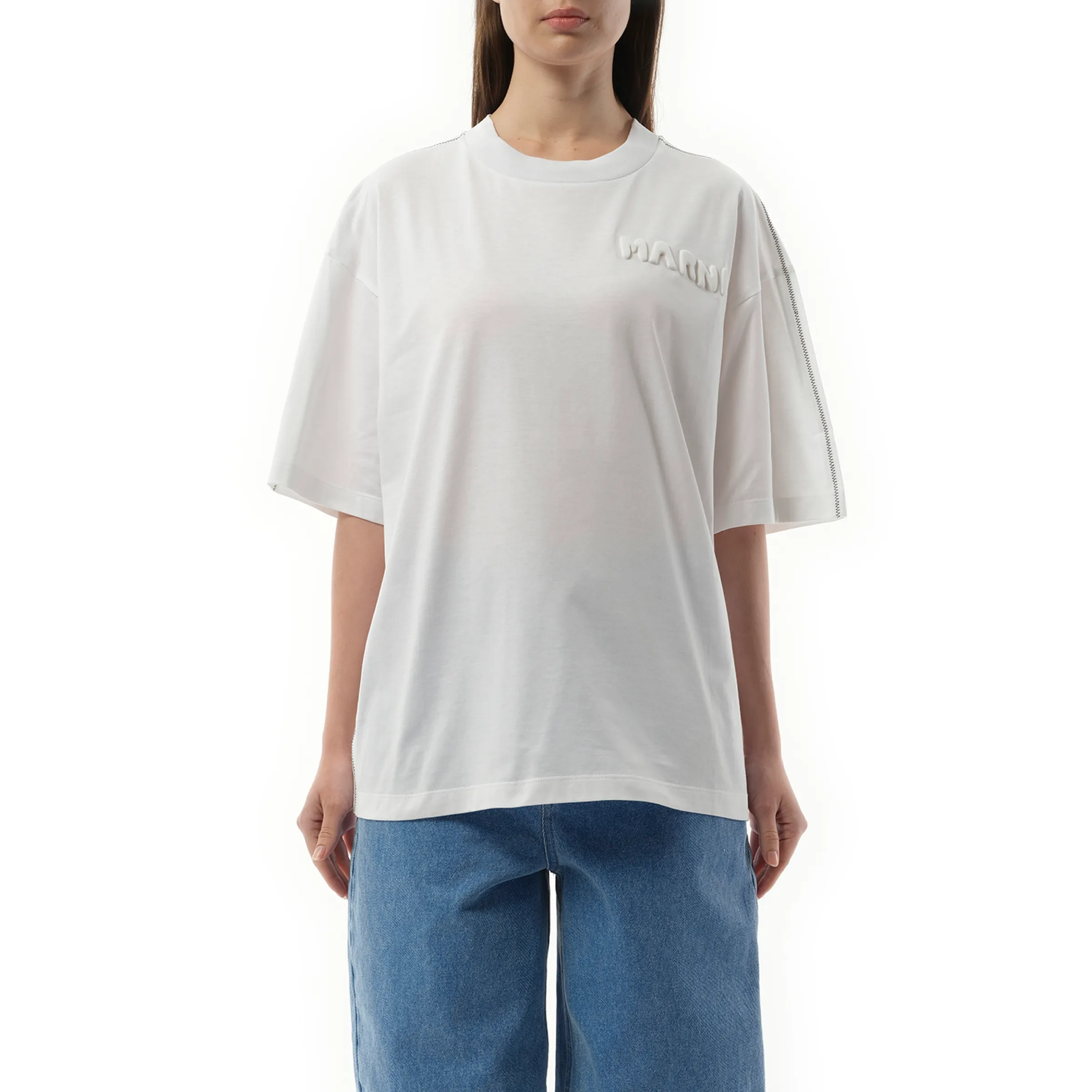 Embossed Logo T-Shirt in Lily White sold by MARAIS