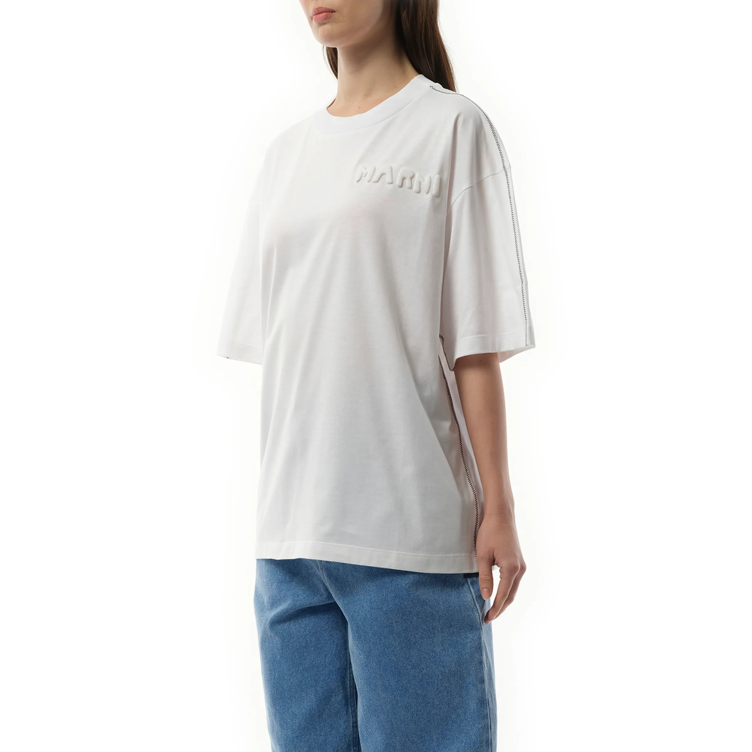 Embossed Logo T-Shirt in Lily White sold by MARAIS product image thumbnail 5