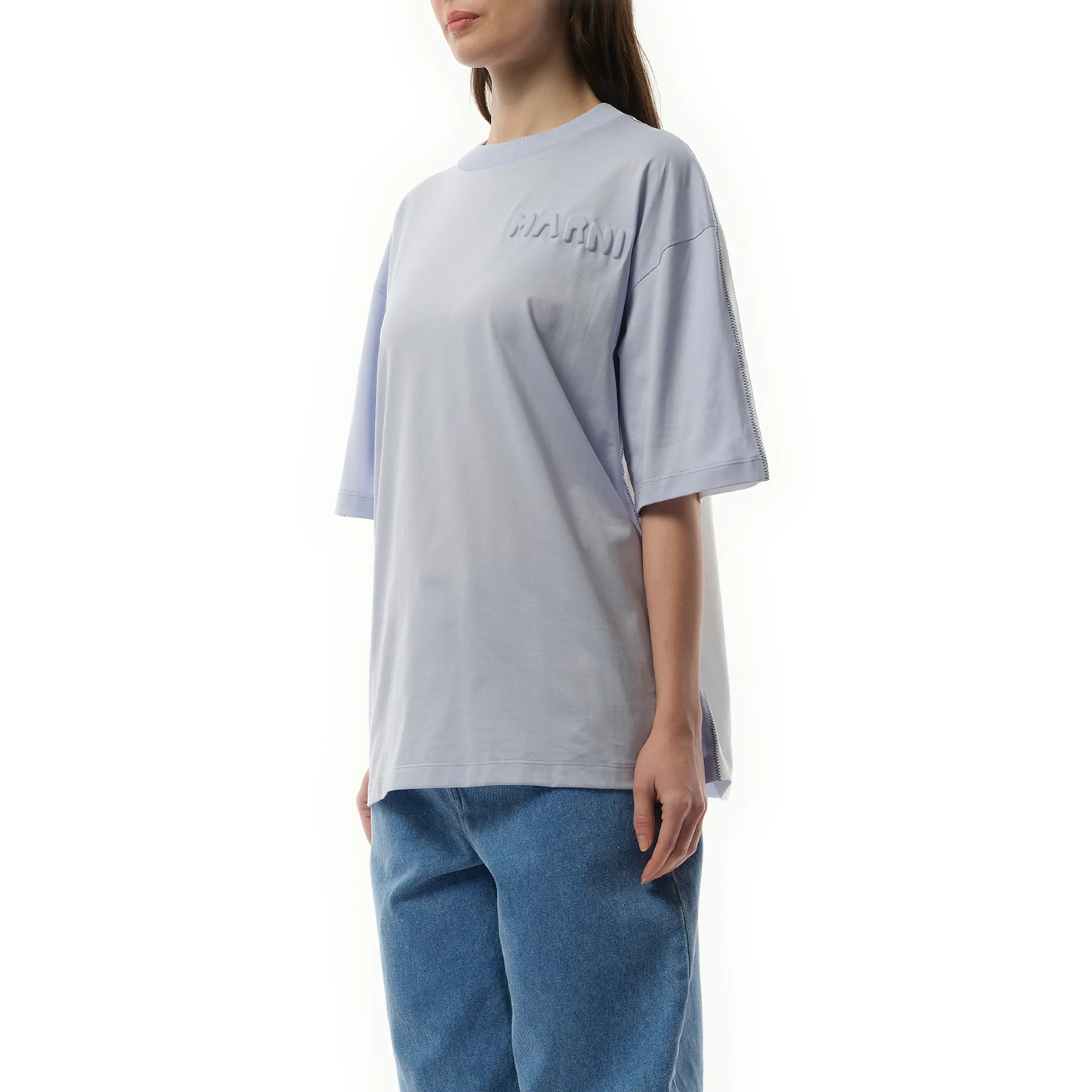 Embossed Logo T-Shirt in Illusion Blue sold by MARAIS product image thumbnail 5