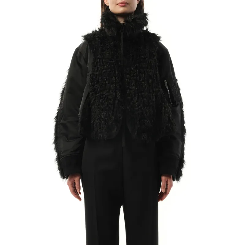 Faux Fur x Nylon Twill Blouson in Black sold by MARAIS