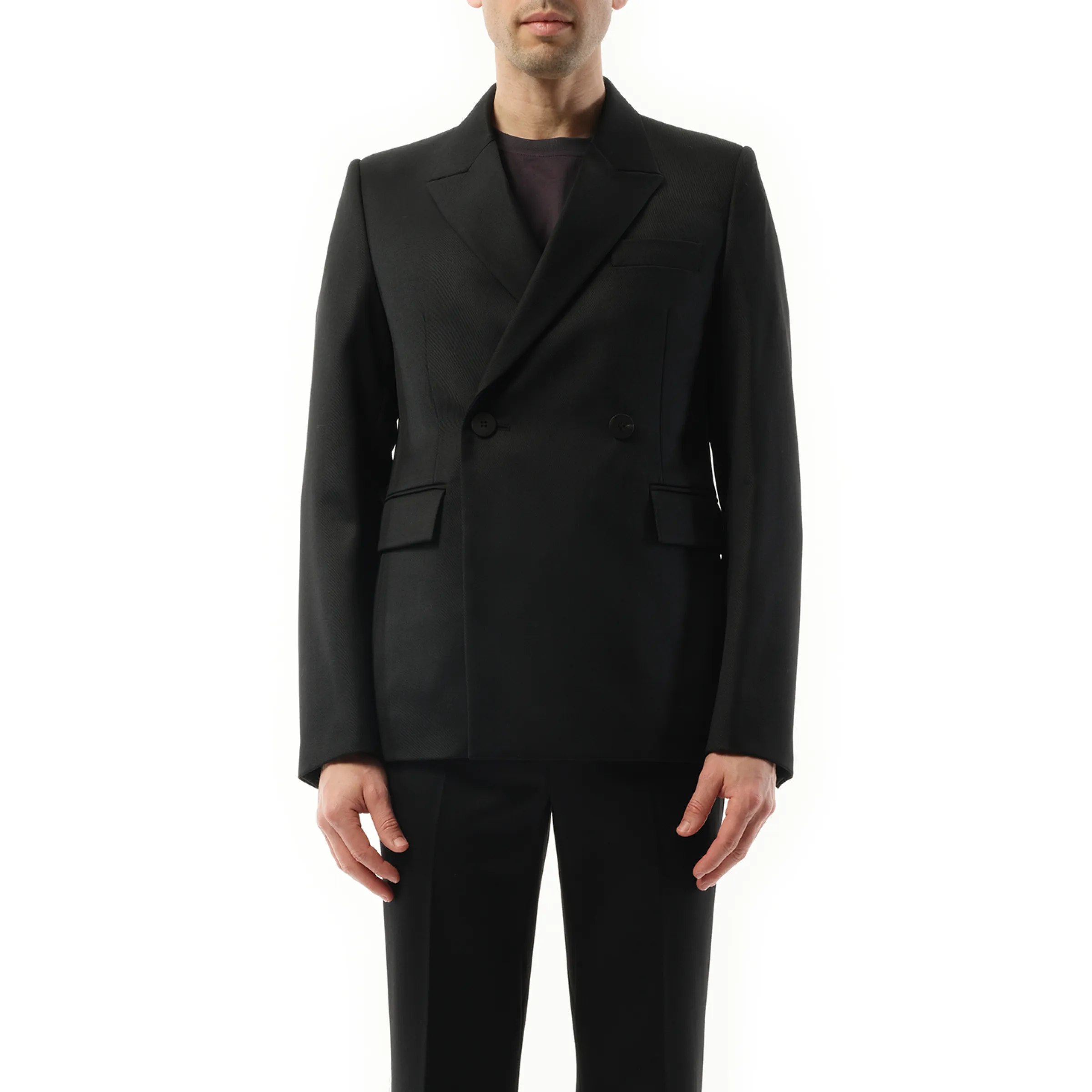 Double Breasted Suit Blazer in Black sold by MARAIS