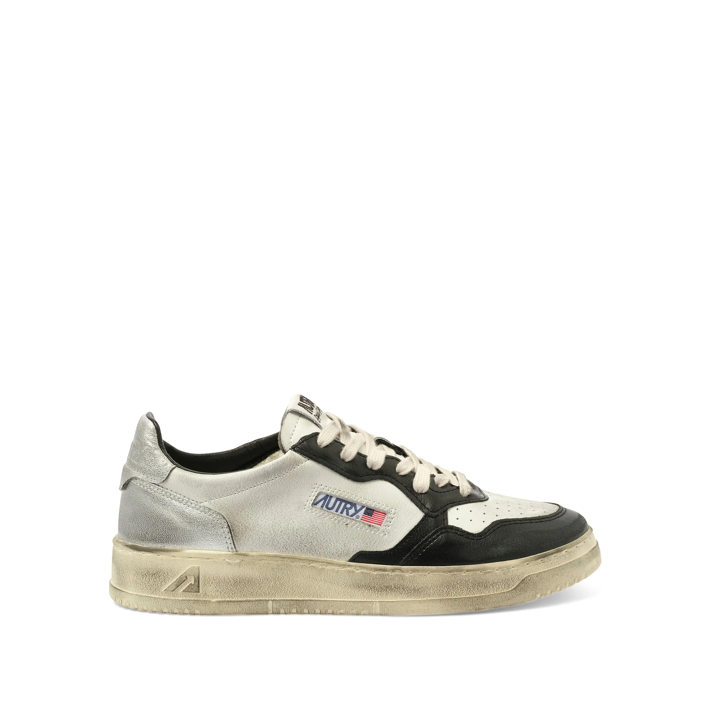Sup Vint Low Sneakers in White/Black/Silver sold by MARAIS