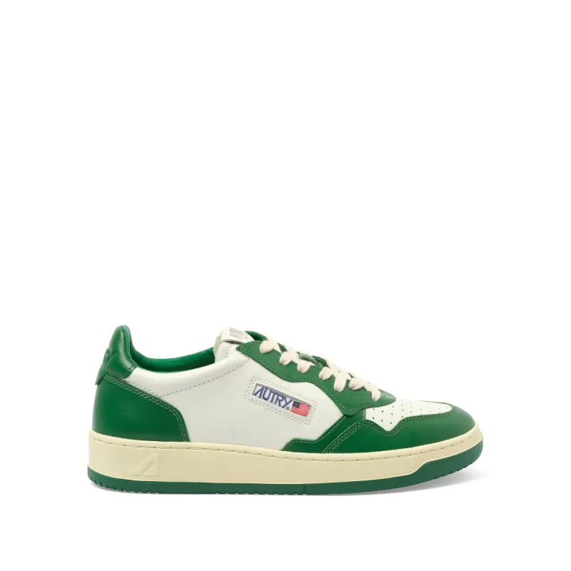 Medalist Low Bicolour Sneakers in White/Green sold by MARAIS