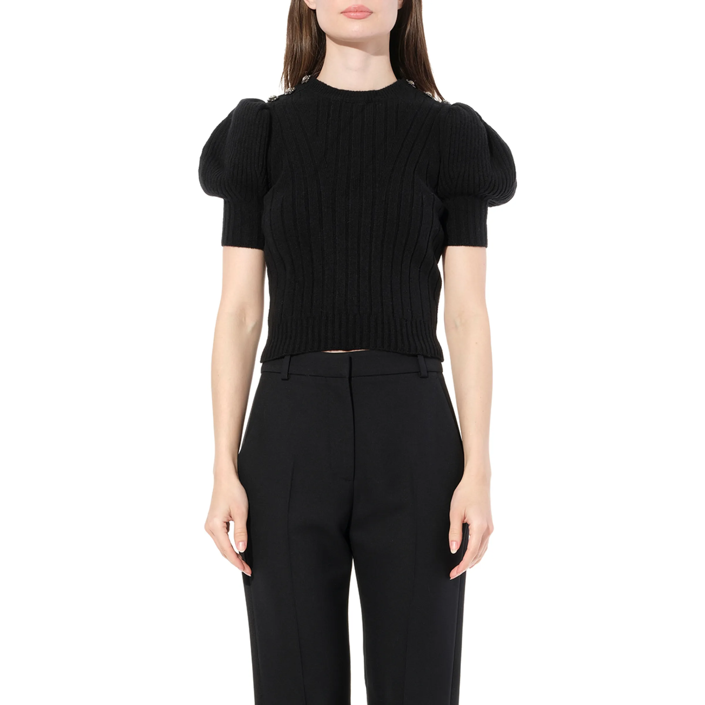 Ribbed Top with Jewel in Black sold by MARAIS