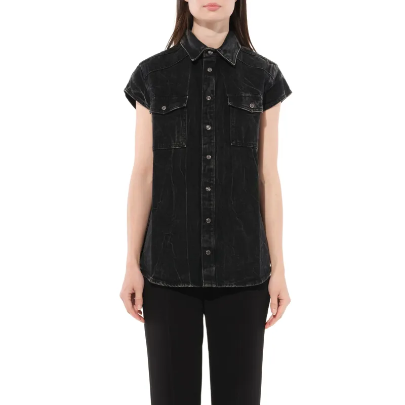 Podium Short Sleeve Tops in Black sold by MARAIS