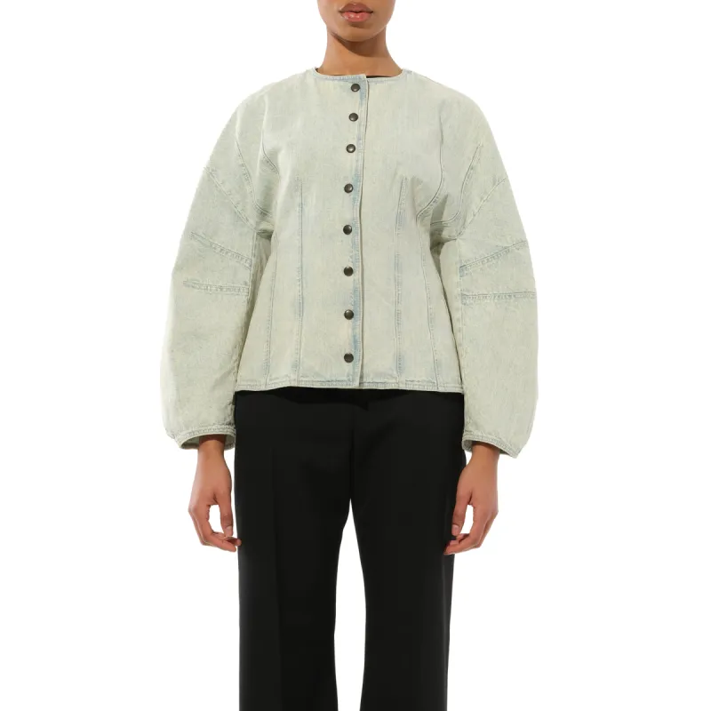 Snow Striped Denim Jacket in Blue sold by MARAIS