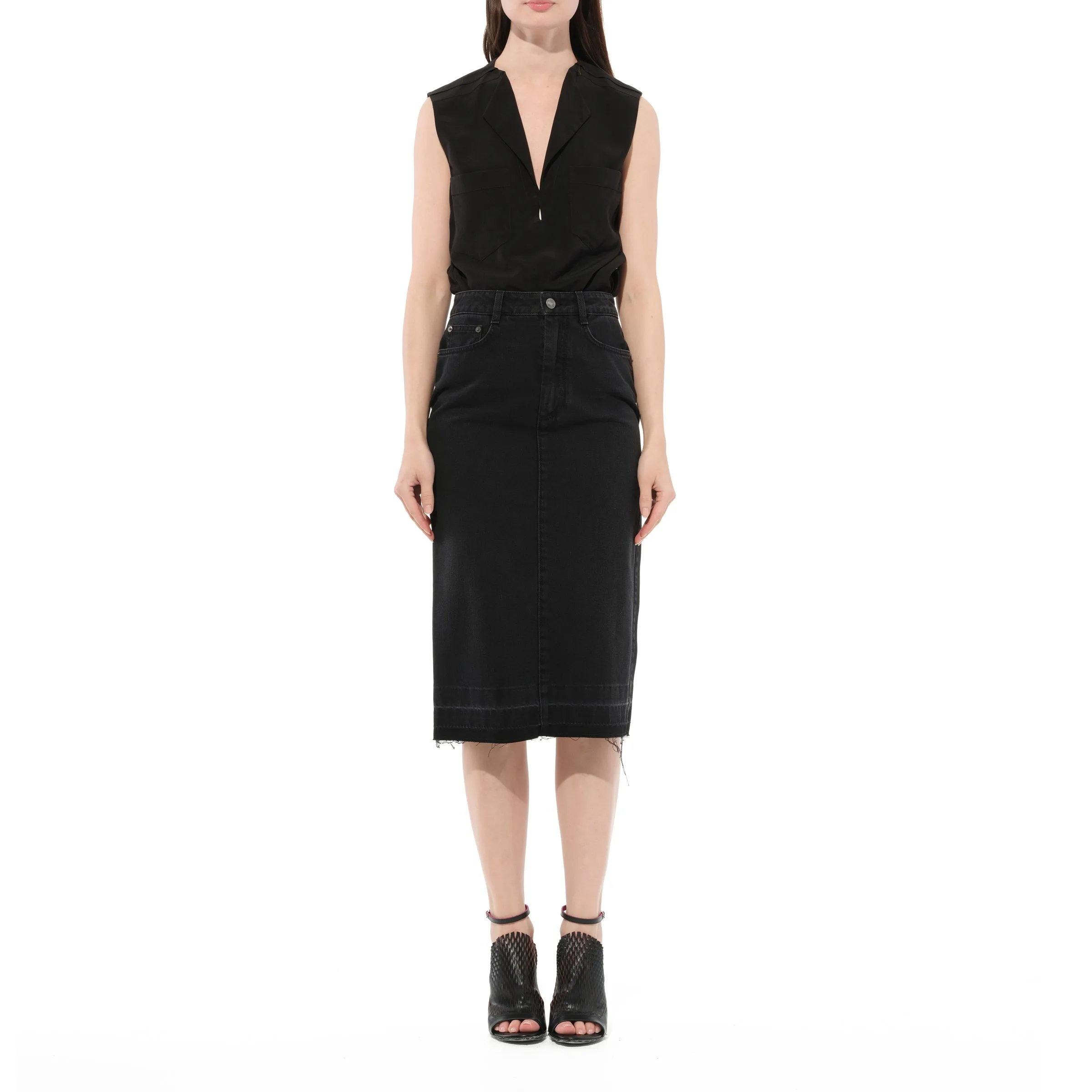 Long Denim Skirt in Black sold by MARAIS product image thumbnail 4