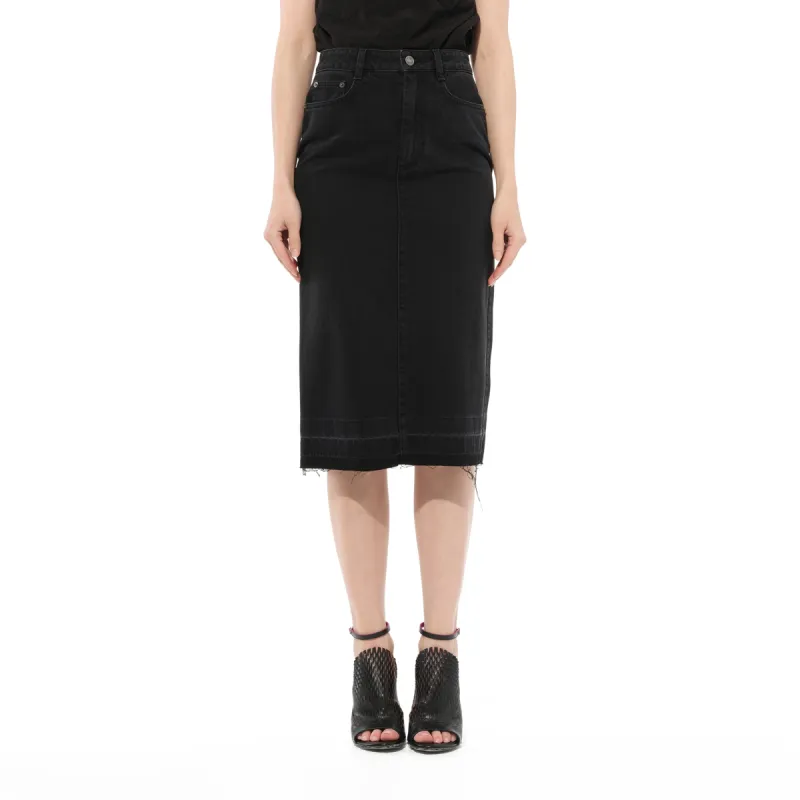 Long Denim Skirt in Black sold by MARAIS
