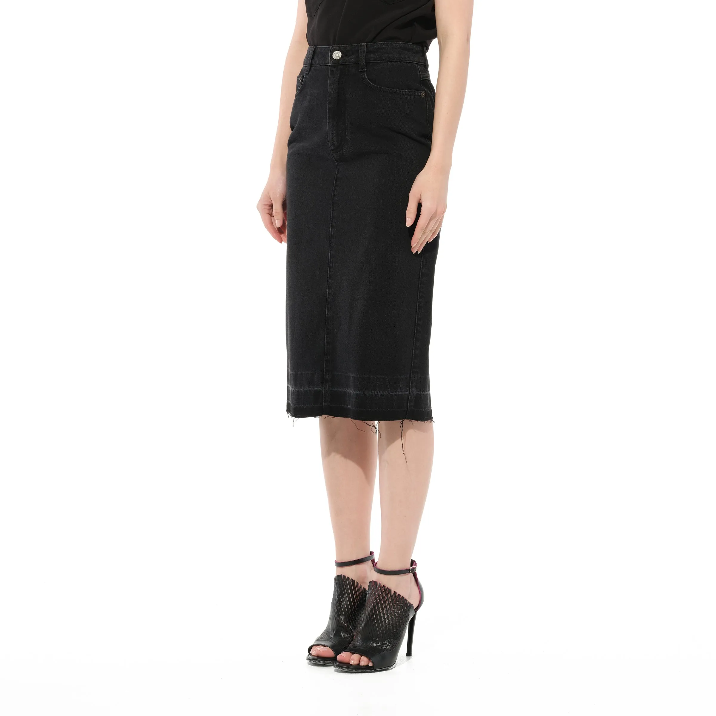 Long Denim Skirt in Black sold by MARAIS product image thumbnail 5