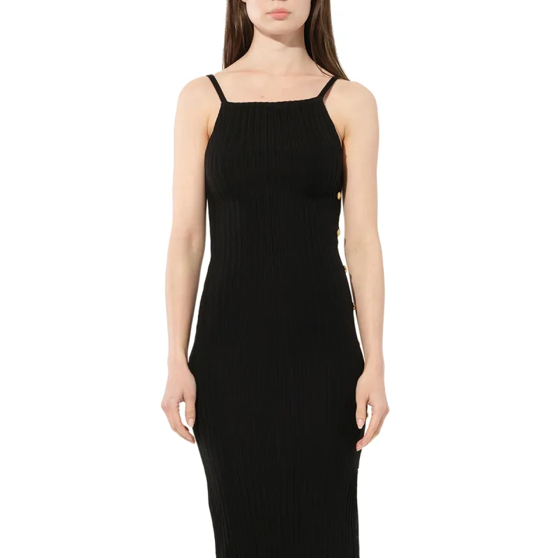 Side Button Strap Dress in Black sold by MARAIS