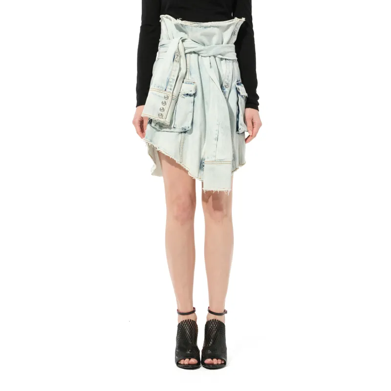 Knotted Denim Skirt in White made by Balmain