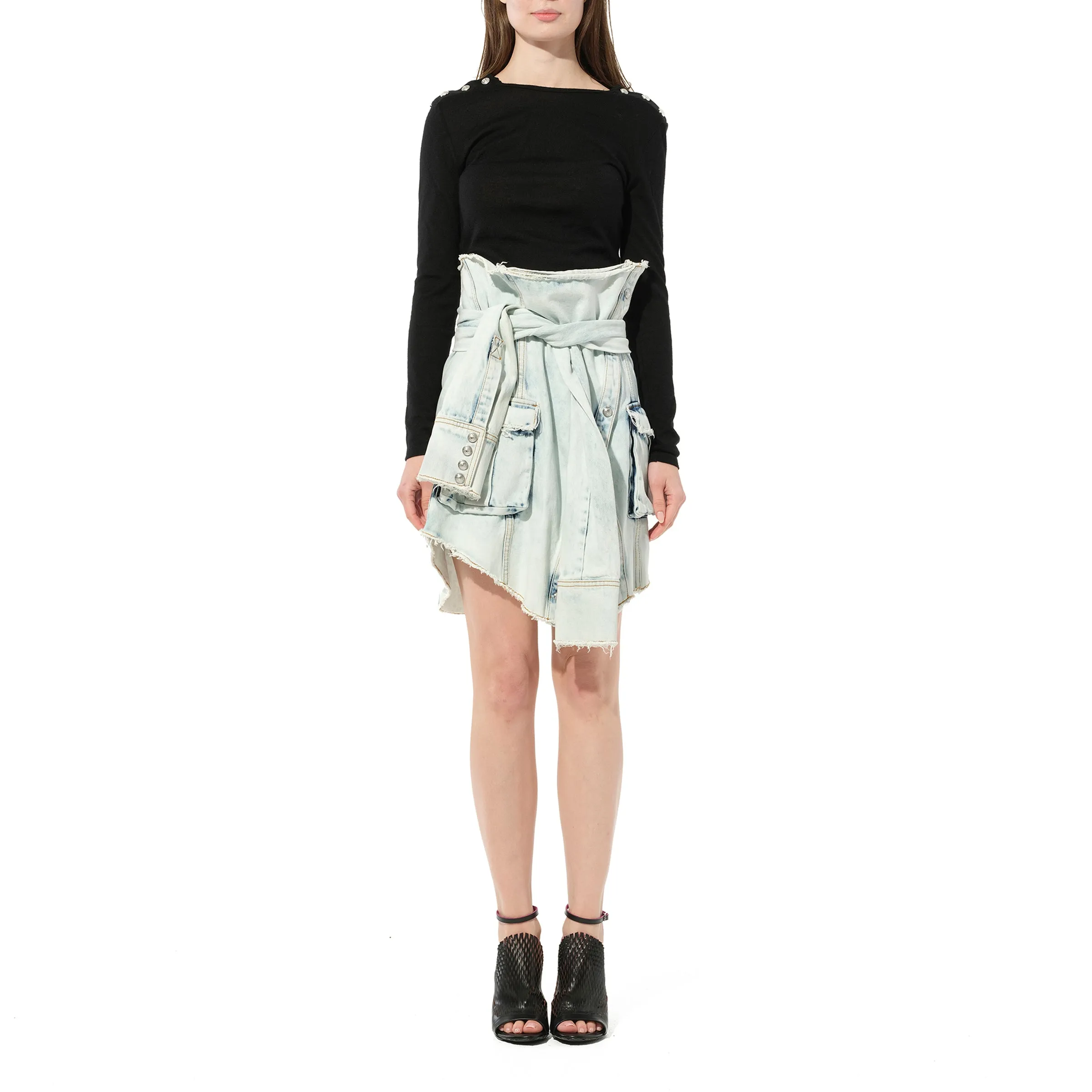 Knotted Denim Skirt in White sold by MARAIS product image thumbnail 4