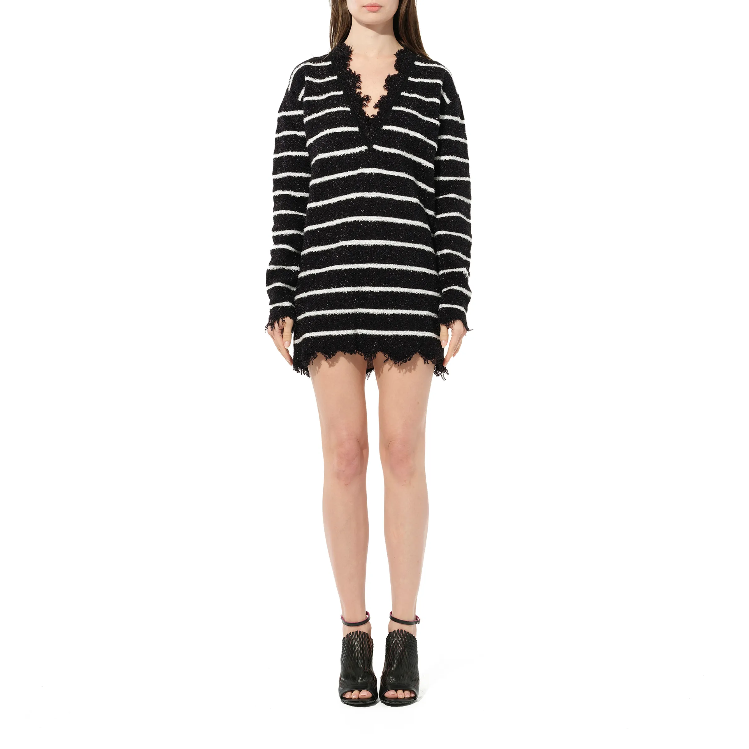 V Neck Striped Dress in Black sold by MARAIS product image thumbnail 4