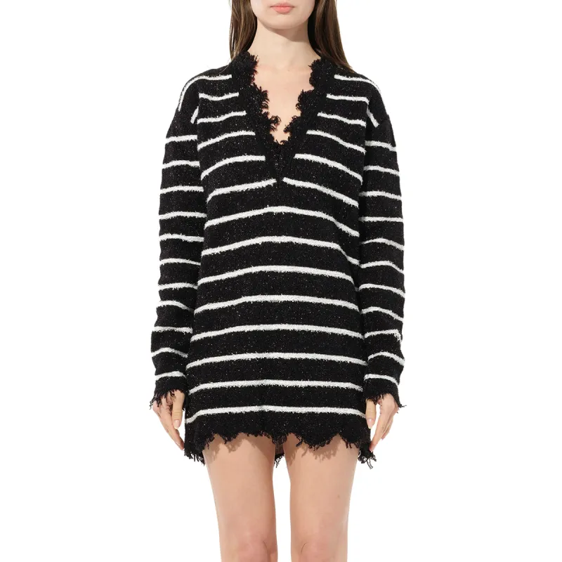 V Neck Striped Dress in Black sold by MARAIS