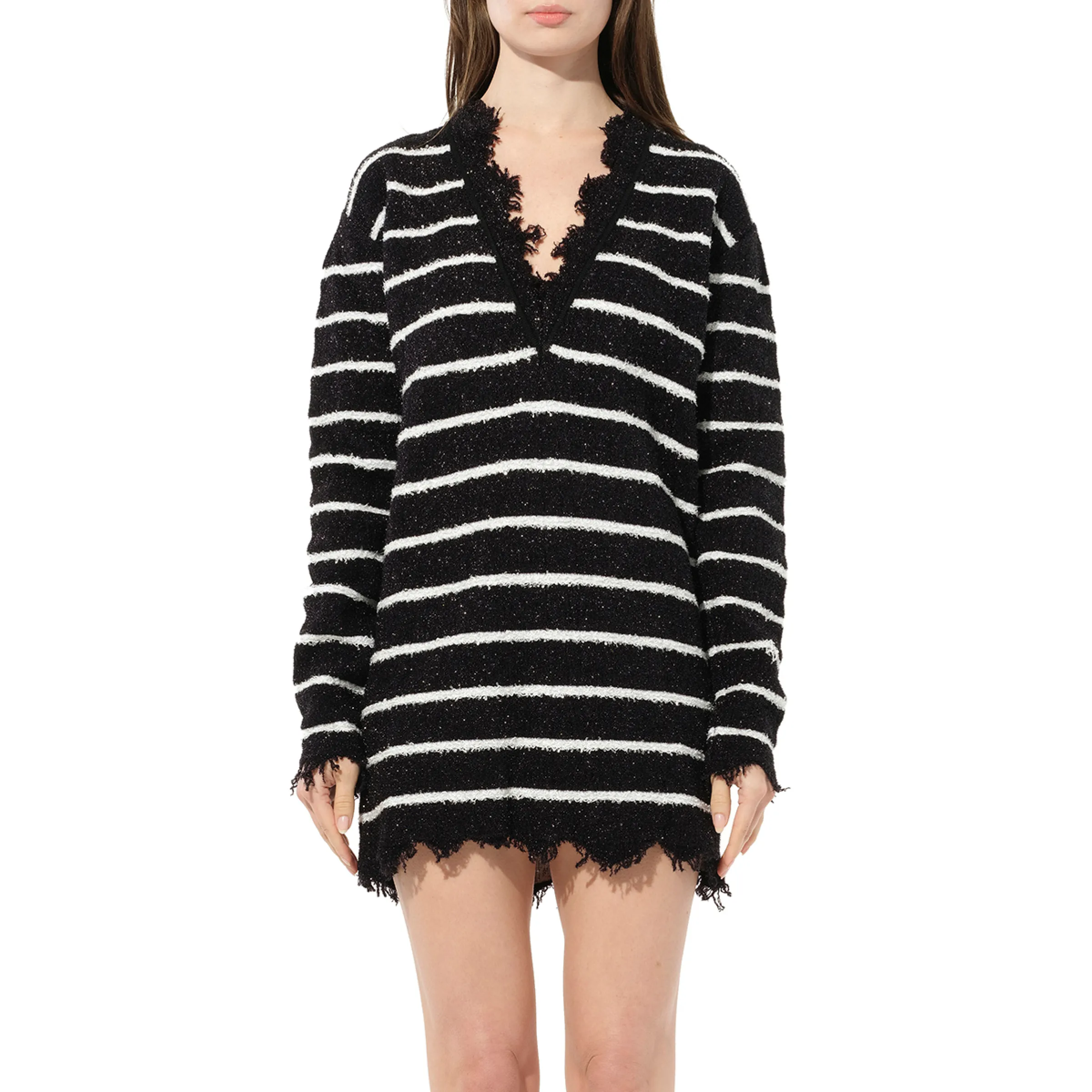 V Neck Striped Dress in Black sold by MARAIS
