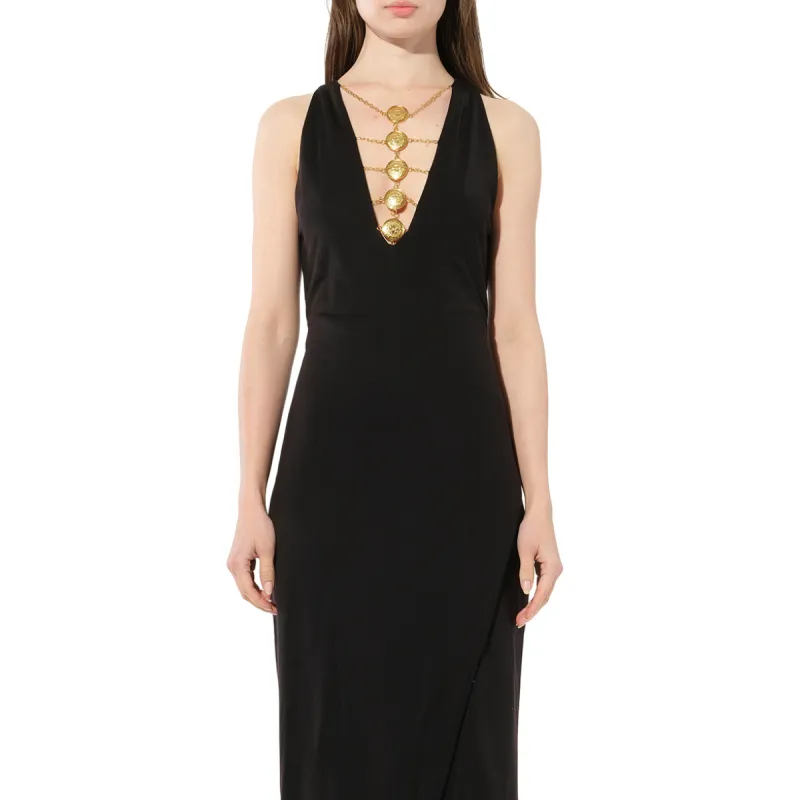 Sleeveless Coin Long Dress in Black made by Balmain