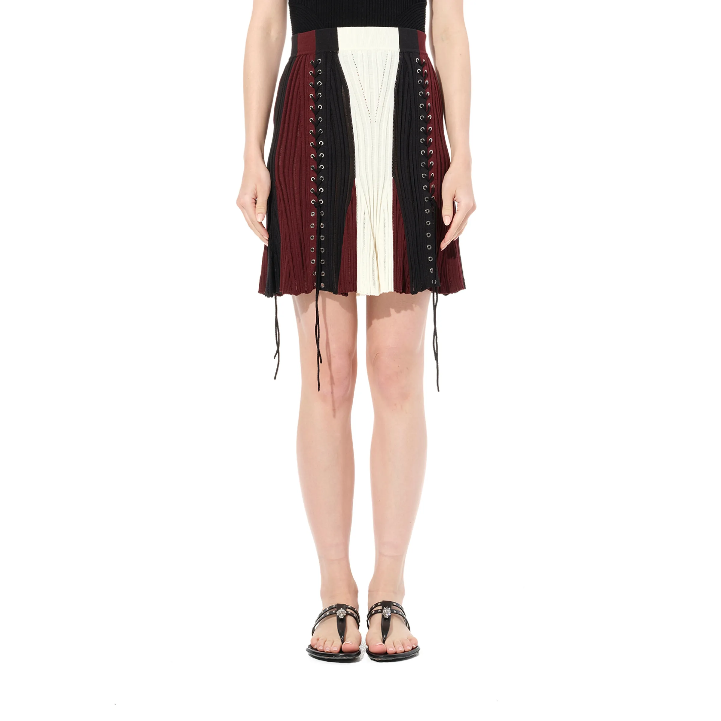 Laddered Mini Skirt in Black sold by MARAIS