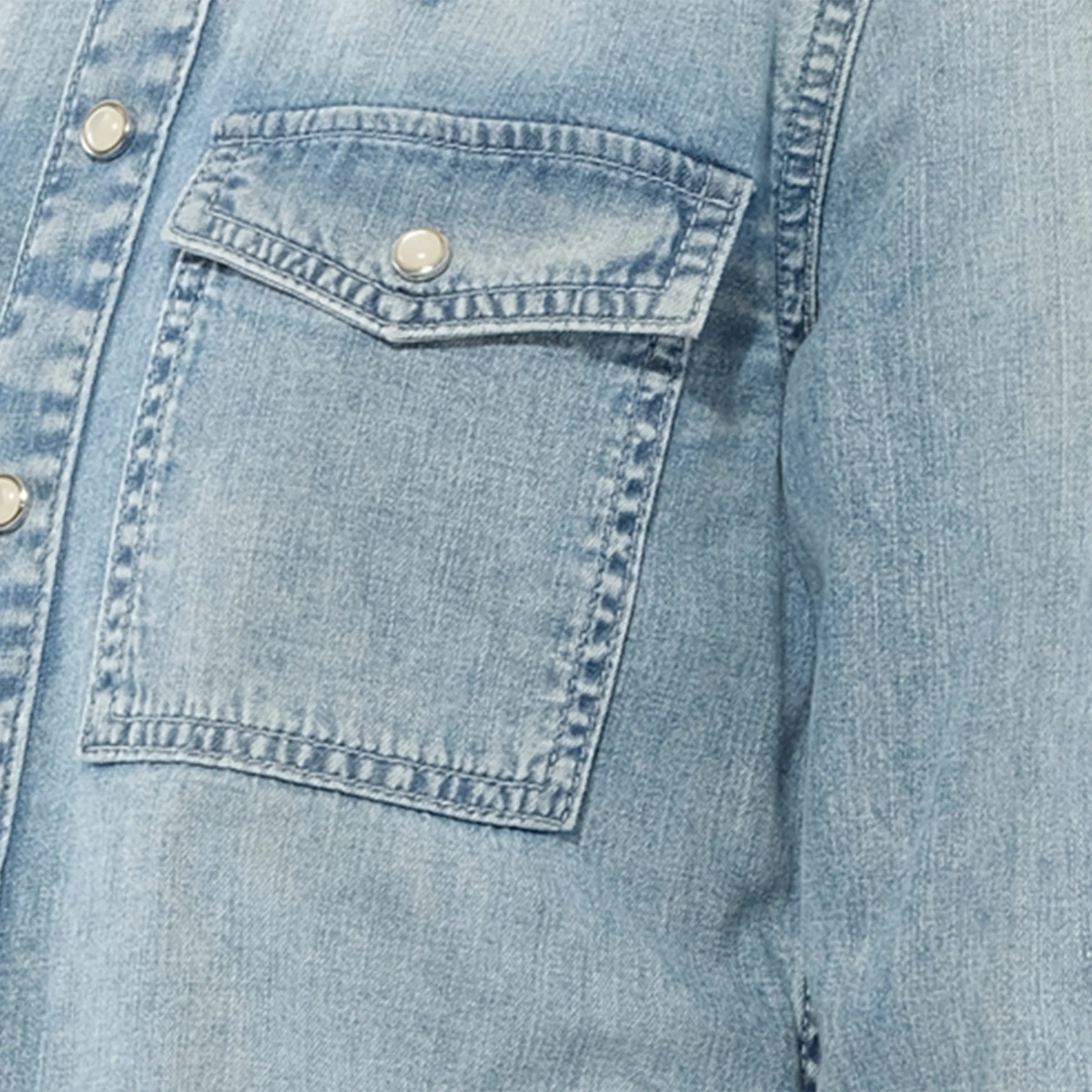 Long Sleeve Denim Shirt in Blue sold by MARAIS product image thumbnail 3