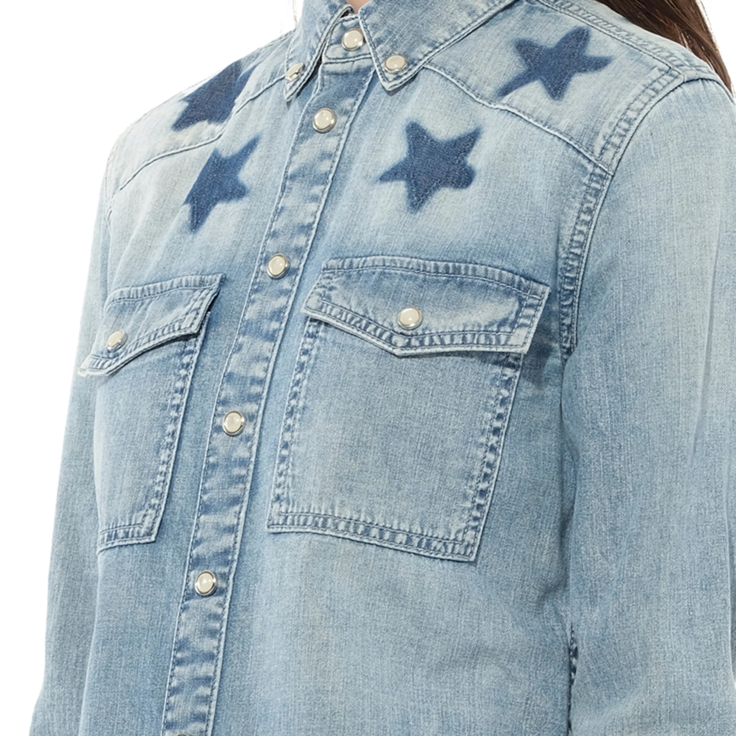 Long Sleeve Denim Shirt in Blue sold by MARAIS product image thumbnail 2