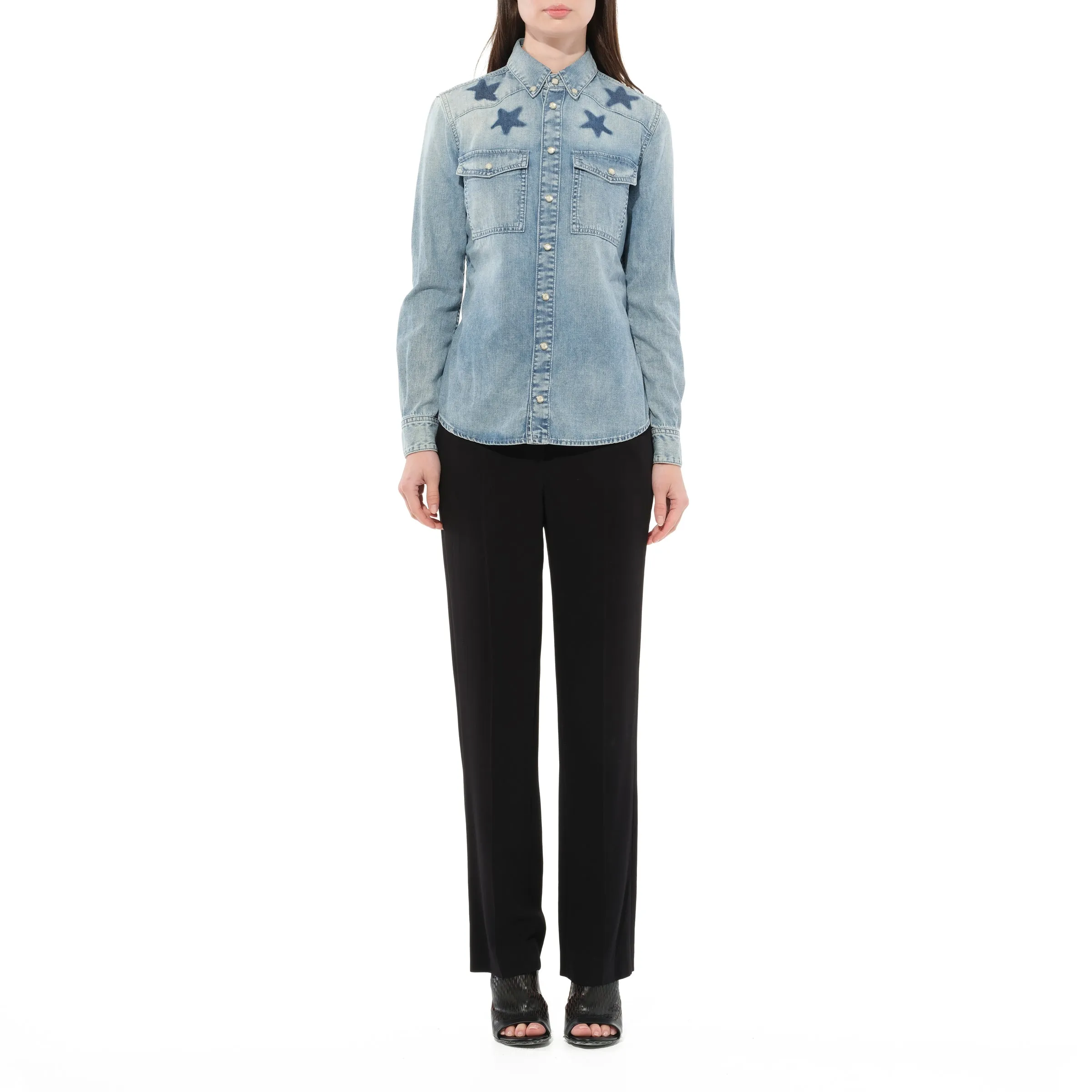 Long Sleeve Denim Shirt in Blue sold by MARAIS product image thumbnail 4