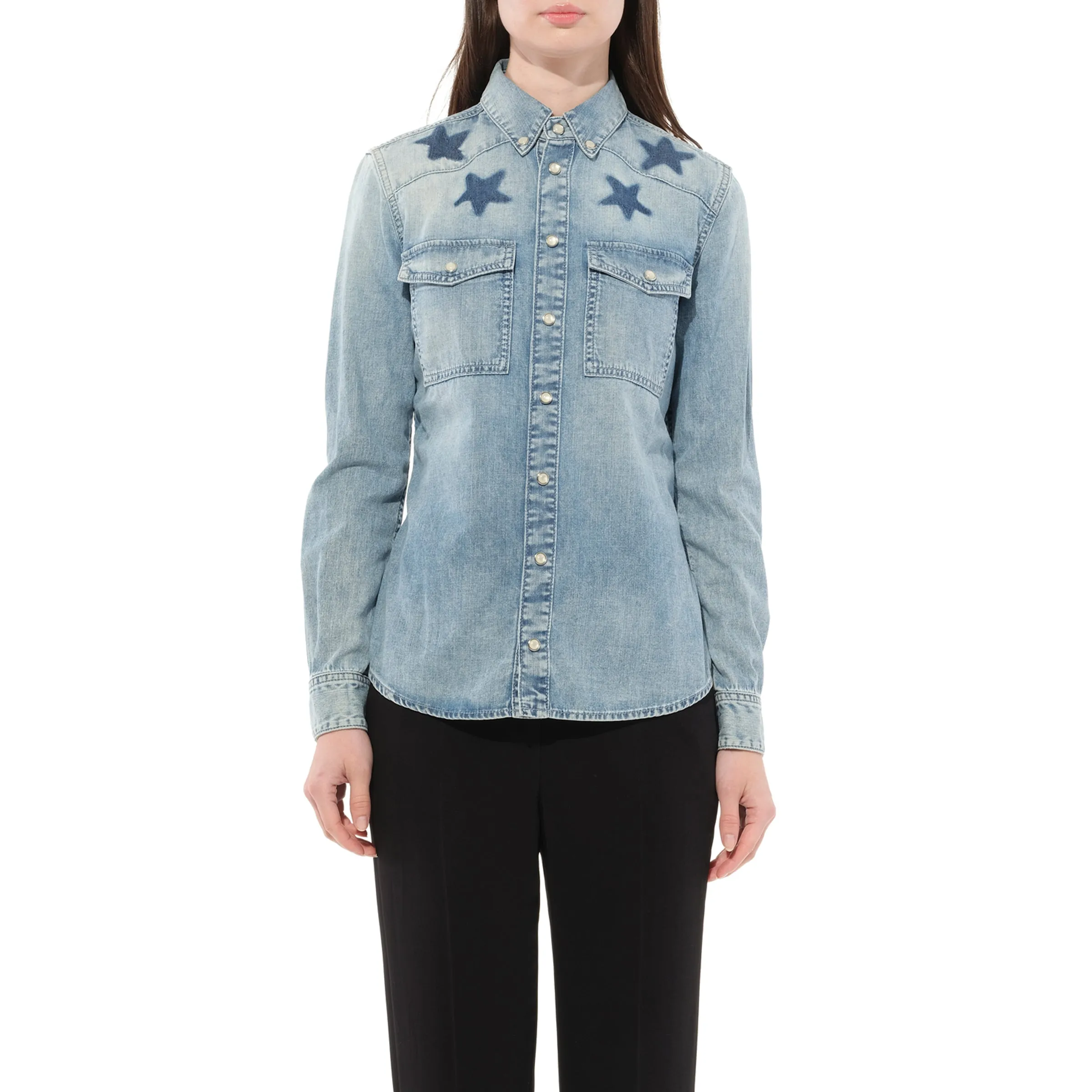 Long Sleeve Denim Shirt in Blue sold by MARAIS