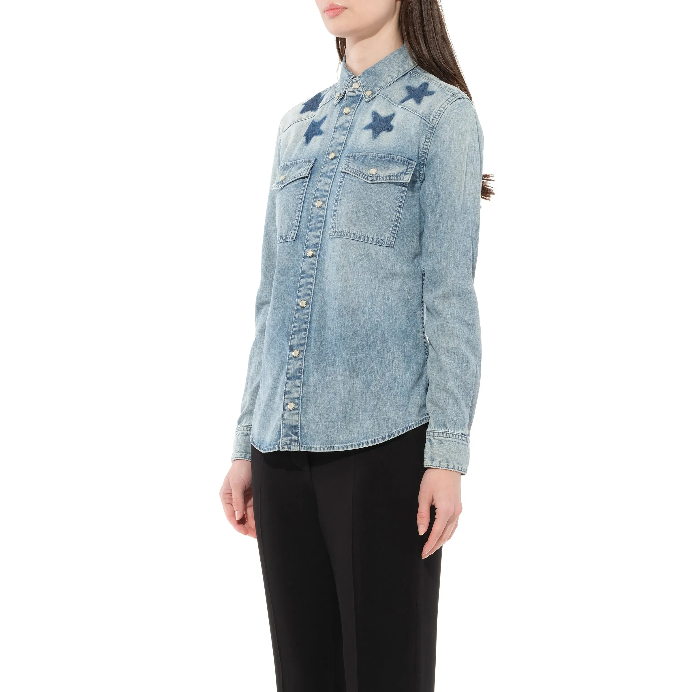 Long Sleeve Denim Shirt in Blue sold by MARAIS product image thumbnail 5