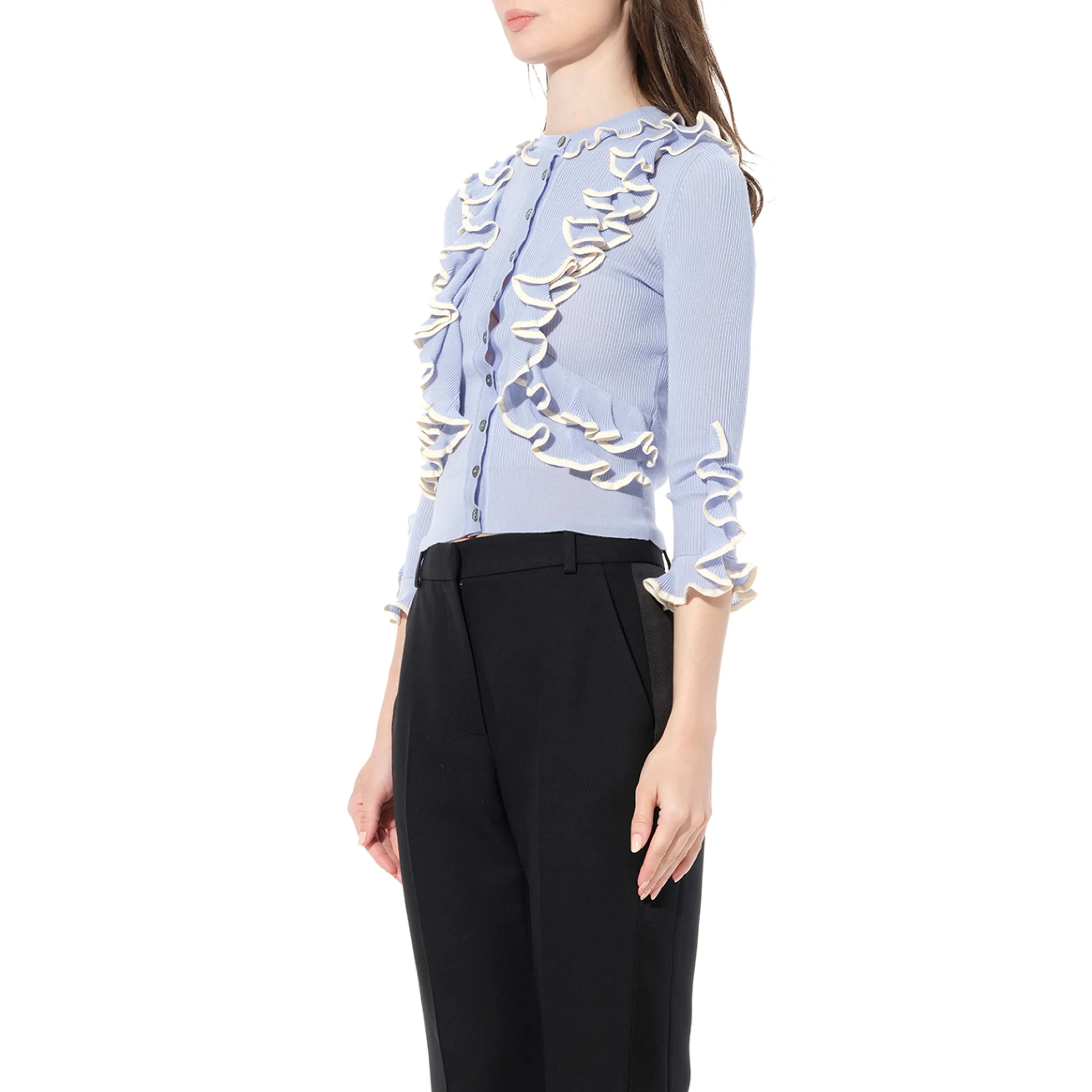 Ruffle Knit Cardigan in Light Blue sold by MARAIS product image thumbnail 5