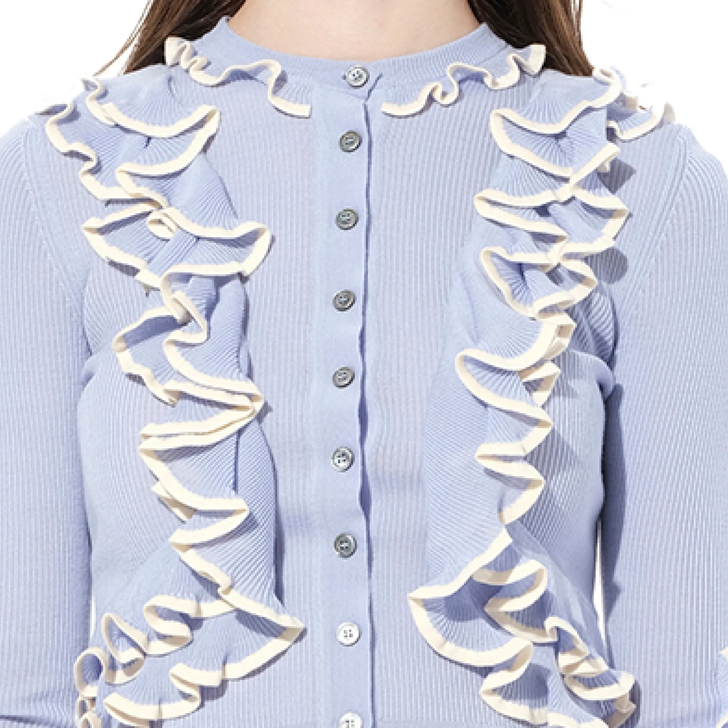 Ruffle Knit Cardigan in Light Blue sold by MARAIS product image thumbnail 2