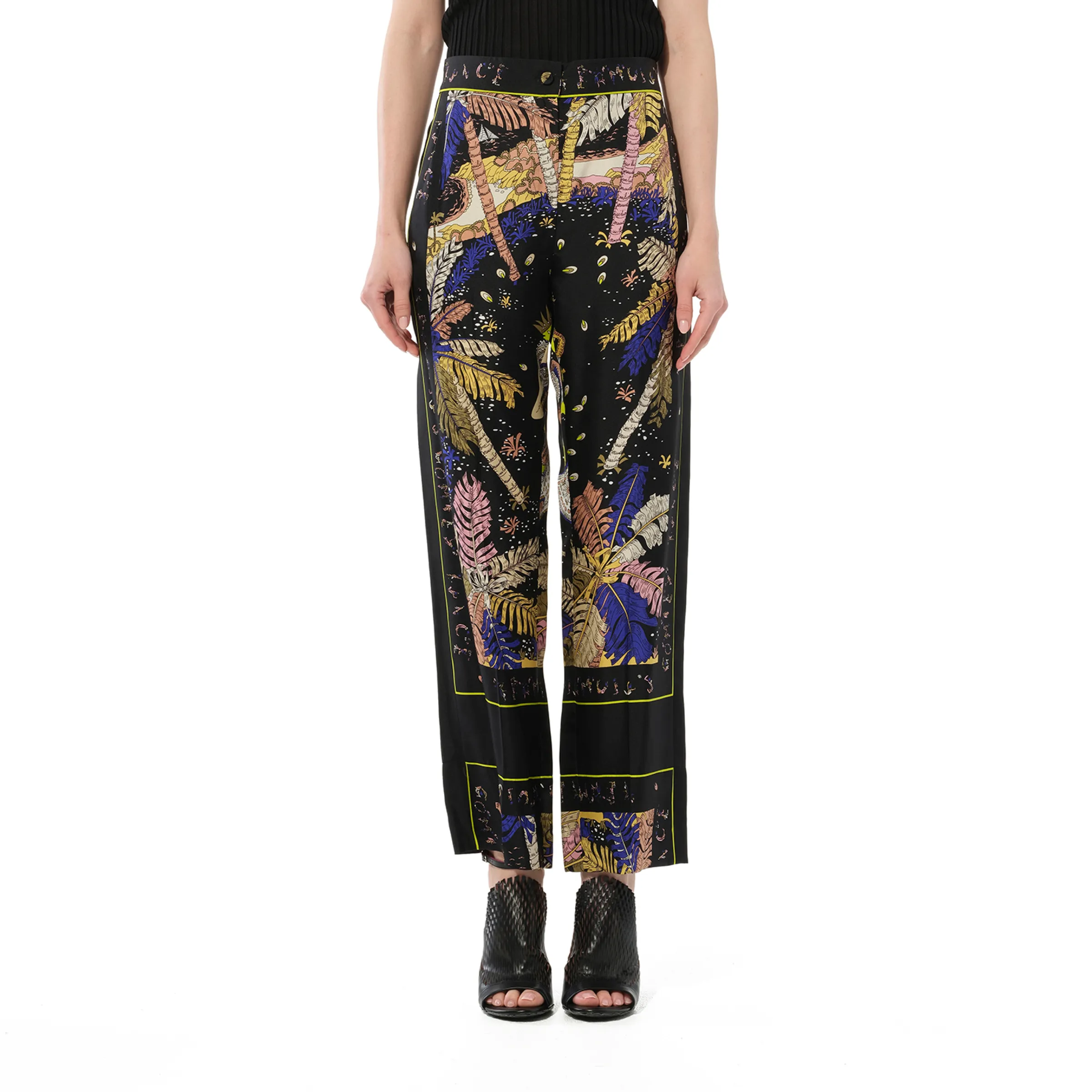 Print Palm Trousers in Black/Yellow sold by MARAIS