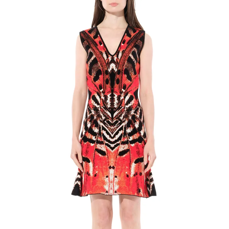 Butterfly Jacquard Dress in Red sold by MARAIS