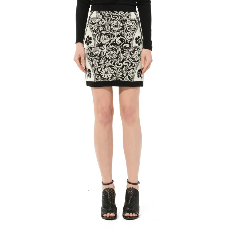 Floral Motif Skirt in Black sold by MARAIS