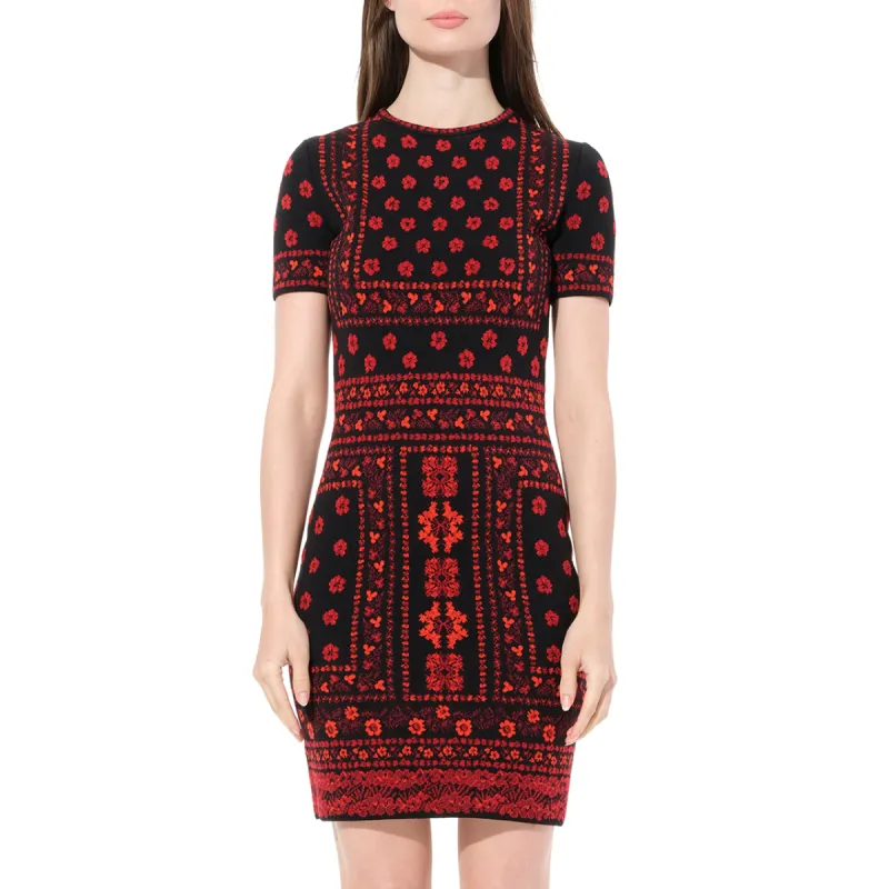 Flower Knit Dress in Black/Red sold by MARAIS