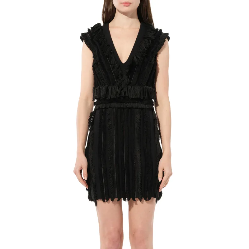 Fringe Mini Dress in Black sold by MARAIS