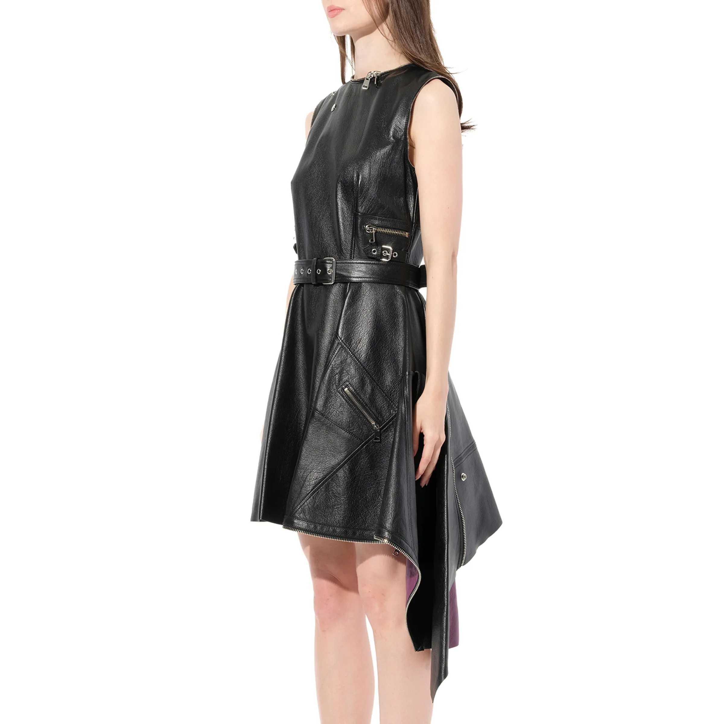 Leather Peplum Biker Dress in Black sold by MARAIS product image thumbnail 5