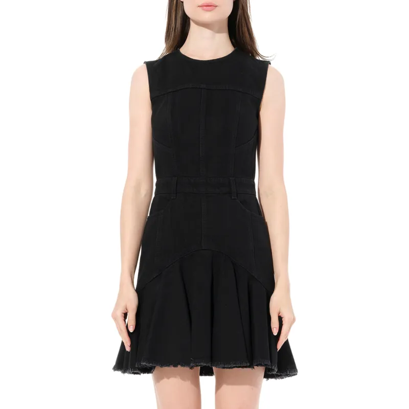 Sleeveless Mini Denim Dress in Black sold by MARAIS
