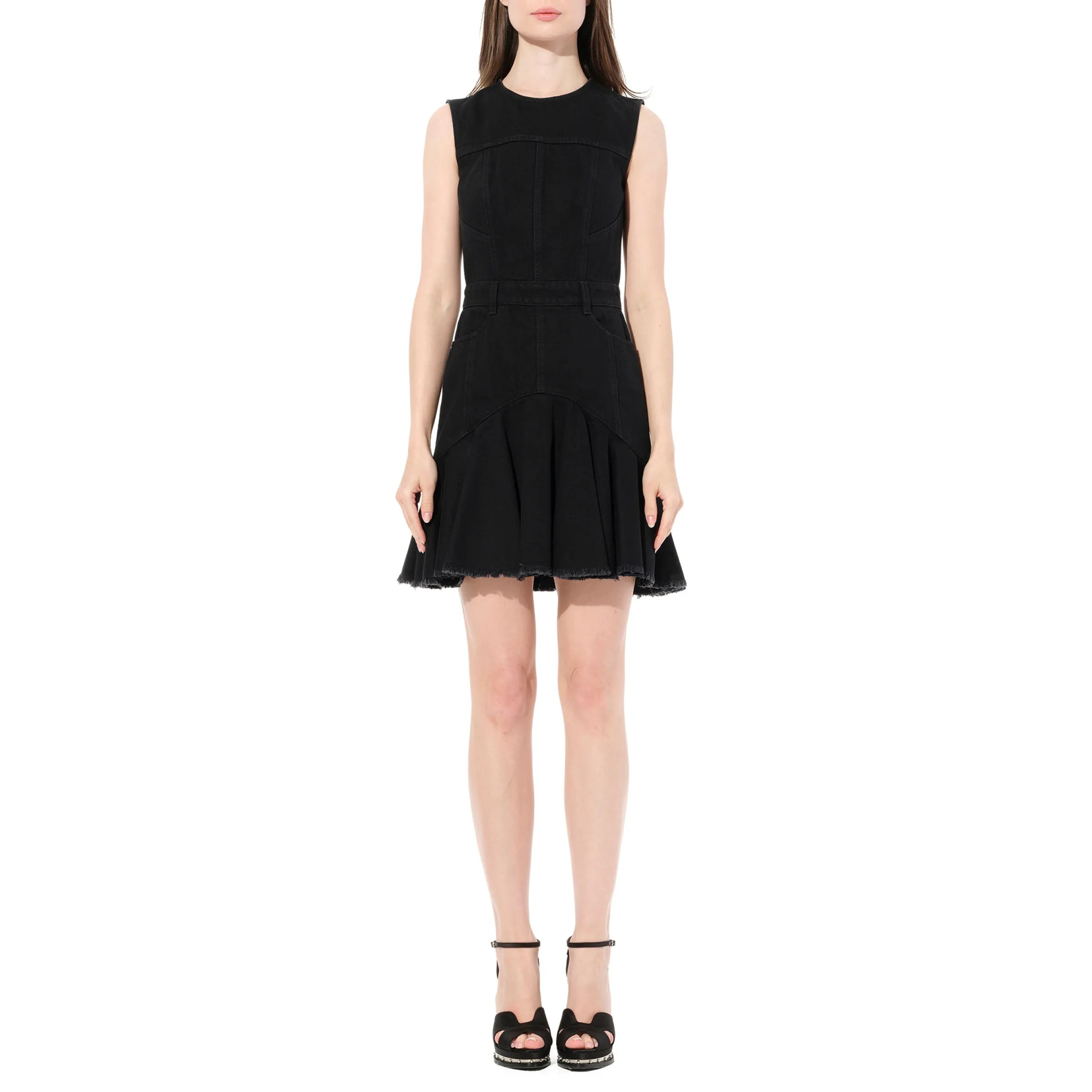 Sleeveless Mini Denim Dress in Black sold by MARAIS product image thumbnail 4
