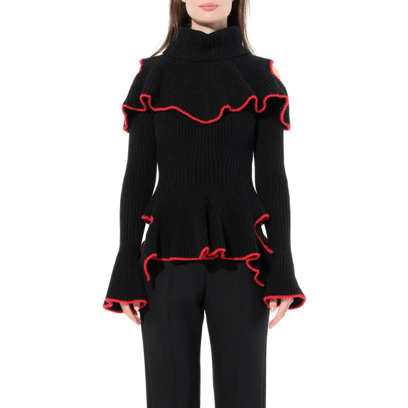 Turtle Neck Knitwear in Black/Red sold by MARAIS