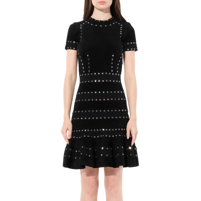 Eyelet Mini Dress in Black sold by MARAIS