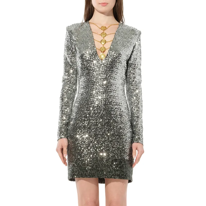 Knit Dress Const in Silver made by MARAIS