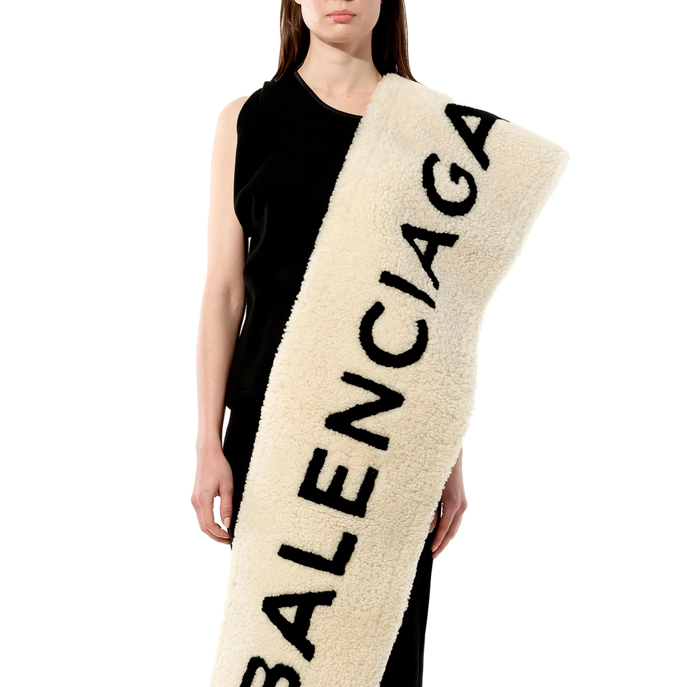 Shearling Scarf in White/Black sold by MARAIS