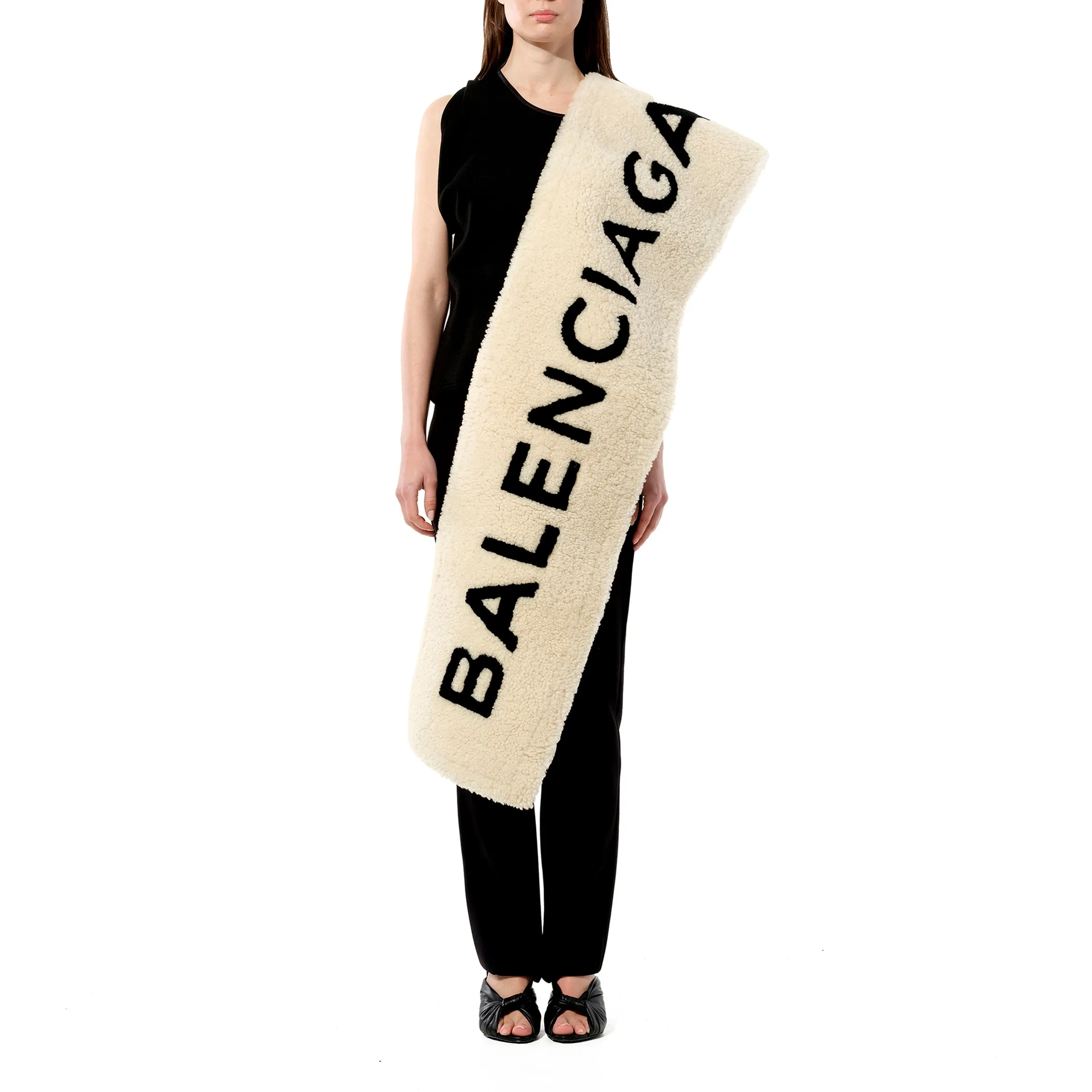 Shearling Scarf in White/Black sold by MARAIS product image thumbnail 4