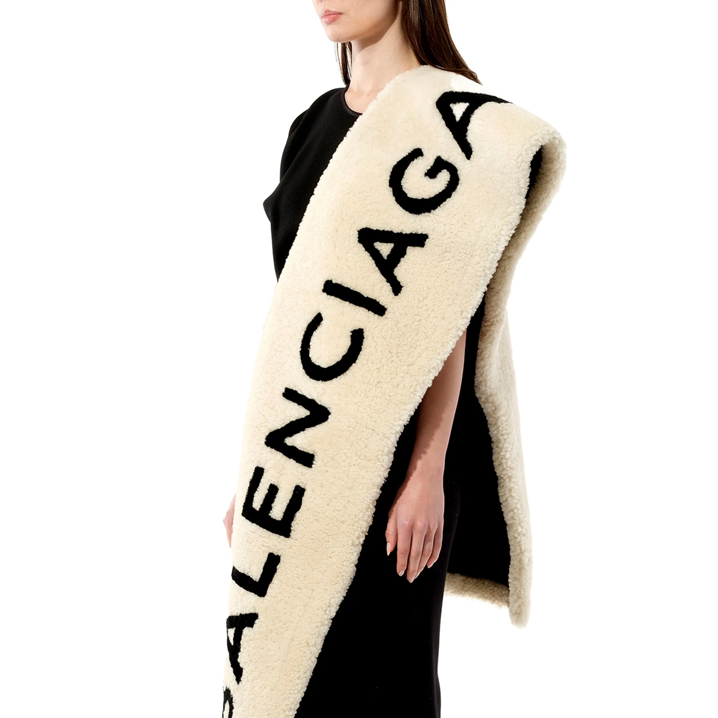 Shearling Scarf in White/Black sold by MARAIS product image thumbnail 5